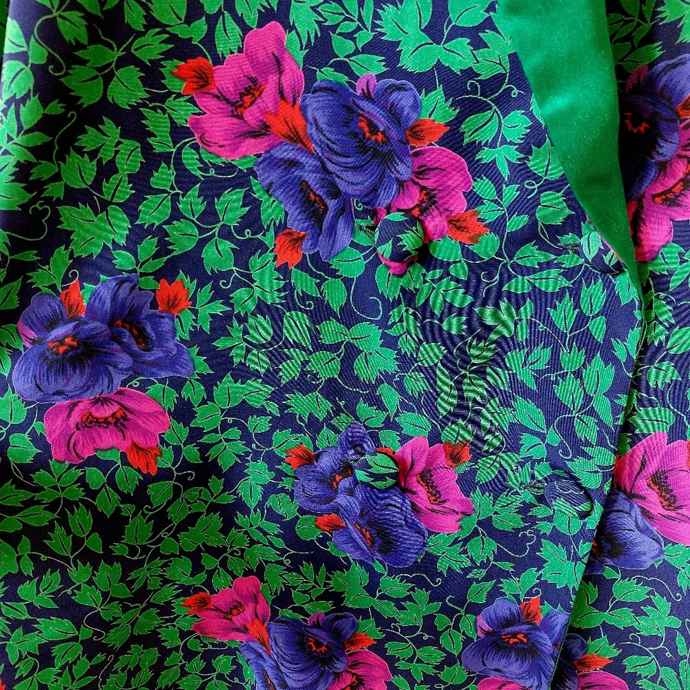 80s Floral Double Breasted Tuxedo Nightshirt Medium Victoria's Secret Gold Label